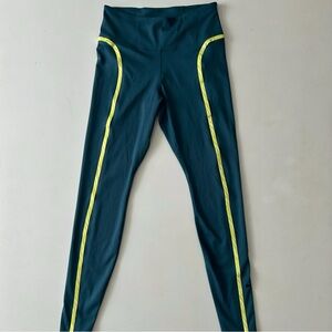 Nike Dri-Fit High-Waisted Athletic Leggings Teal with Neon Yellow Stripes Small